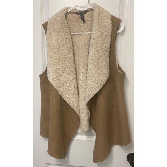 Lauren Ralph Lauren Womens Faux Suede & Sherpa Open Front Vest 1X Warm Comfort - Picture 1 of 6